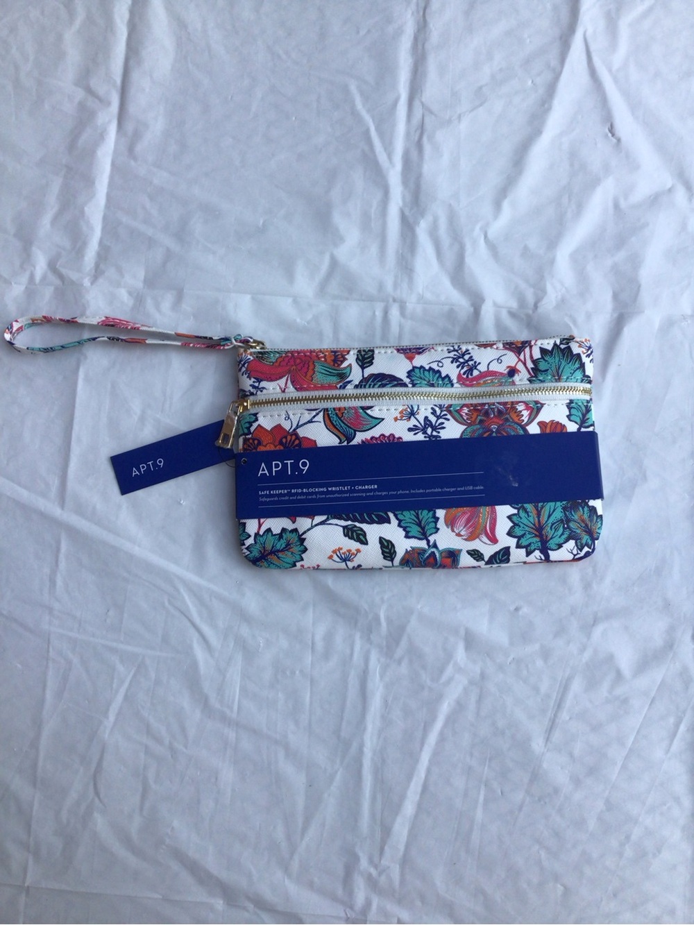 Colorful Coastal Wristlet Clutch in White with Teal & Coral Accents